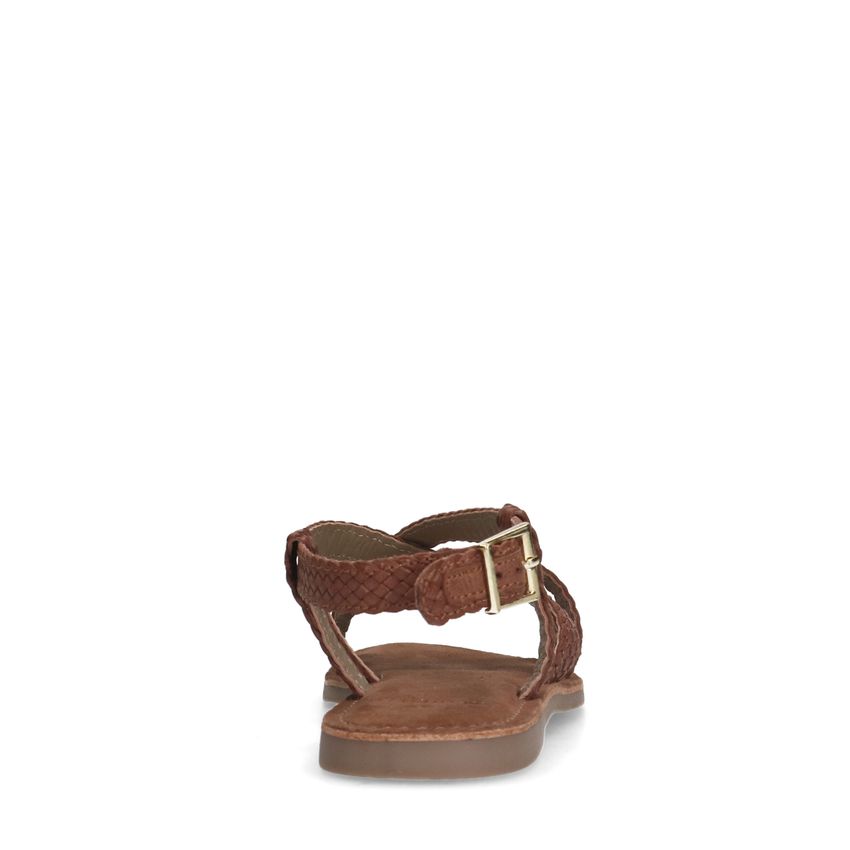 Gevlochten cognac sandalen