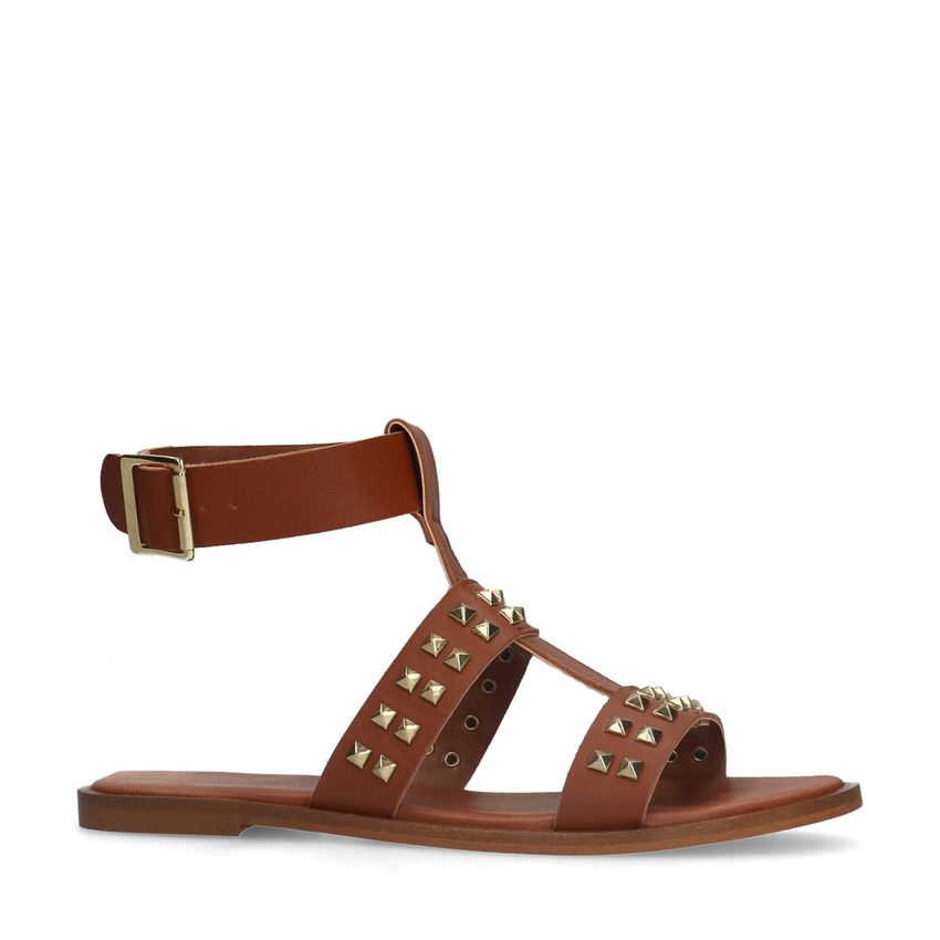 Cognac leren sandalen met studs