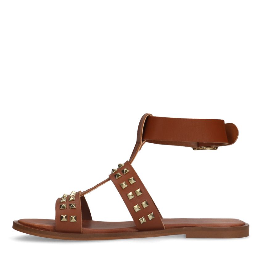 Cognac leren sandalen met studs