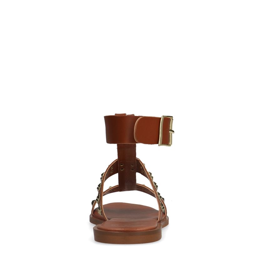 Cognac leren sandalen met studs