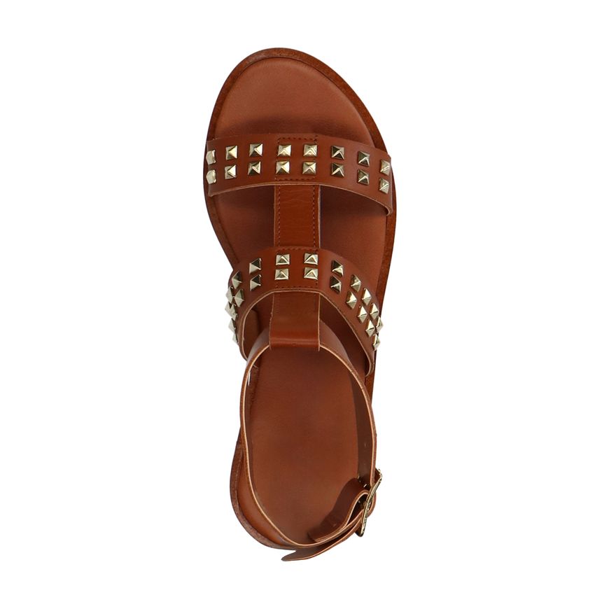 Cognac leren sandalen met studs