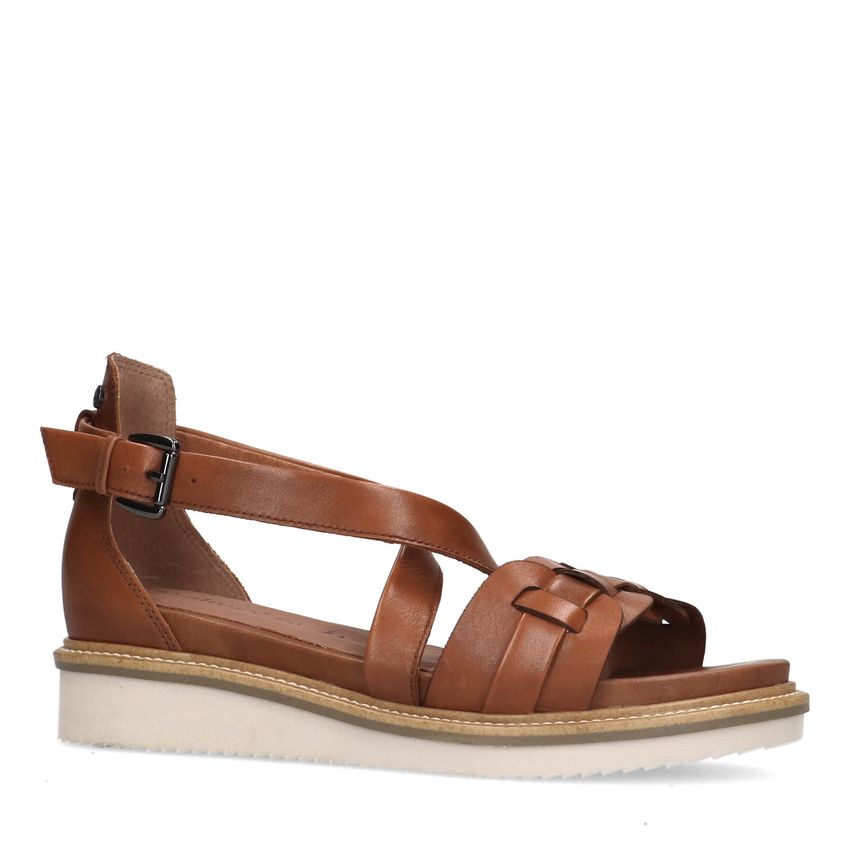 Cognac leren sandalen met gevlochten band