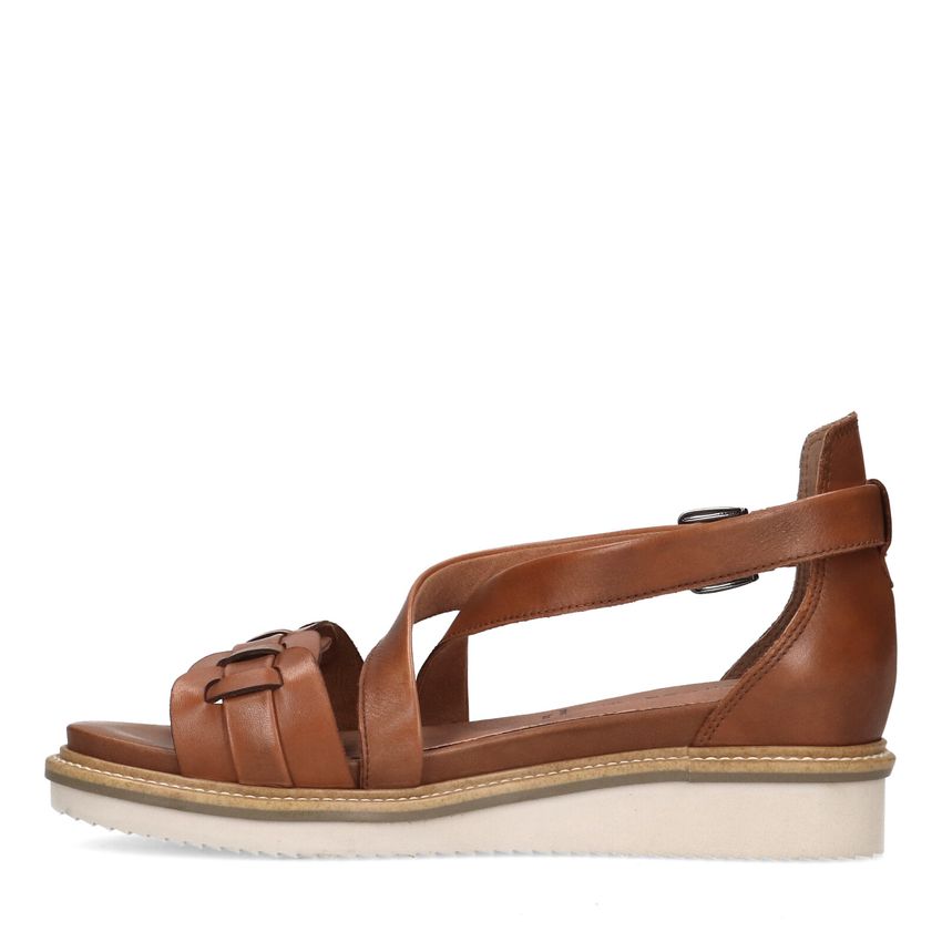 Cognac leren sandalen met gevlochten band