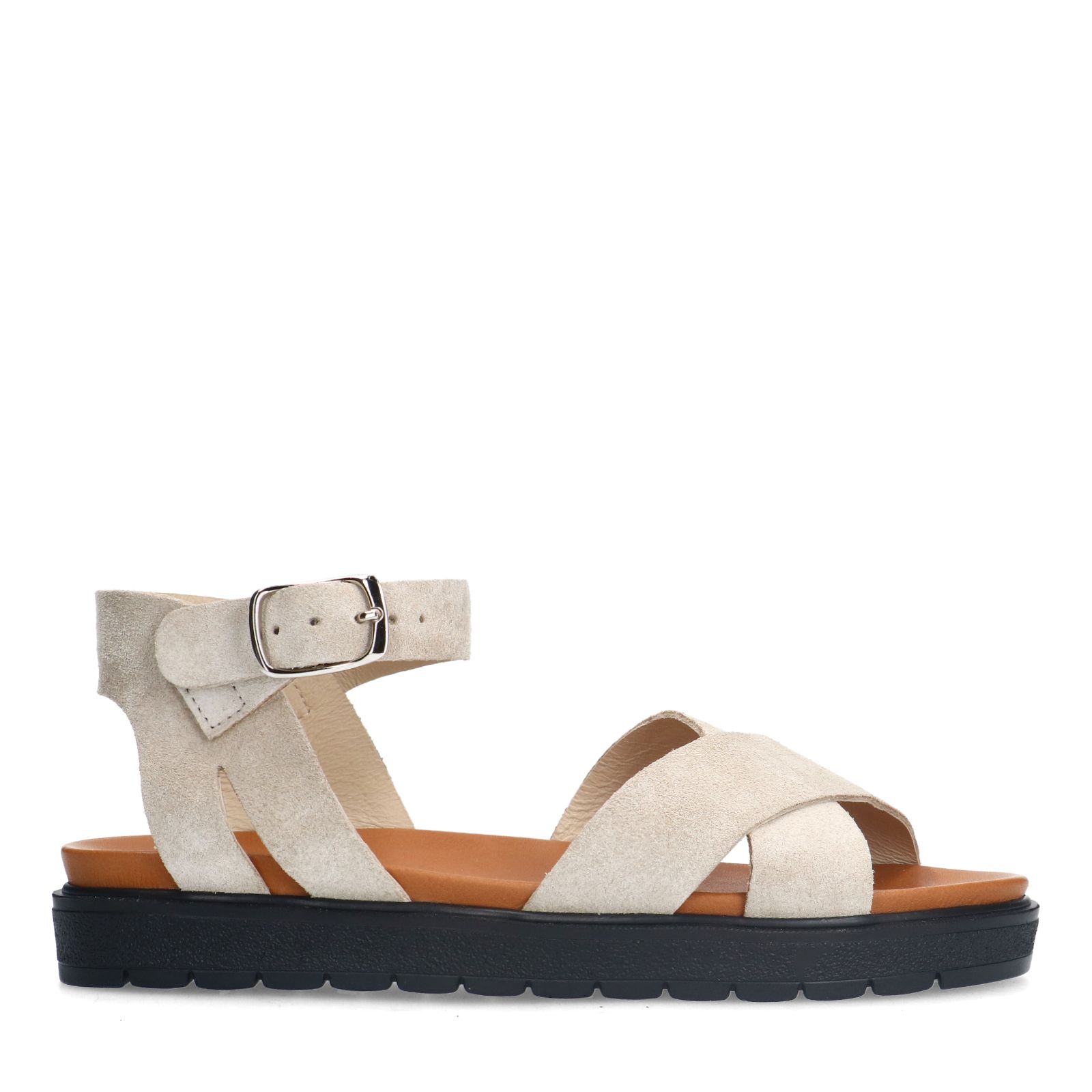 Beigefarbene Veloursleder-Sandalen