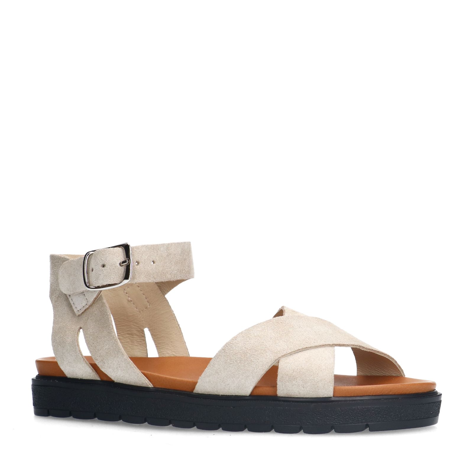 Beigefarbene Veloursleder-Sandalen