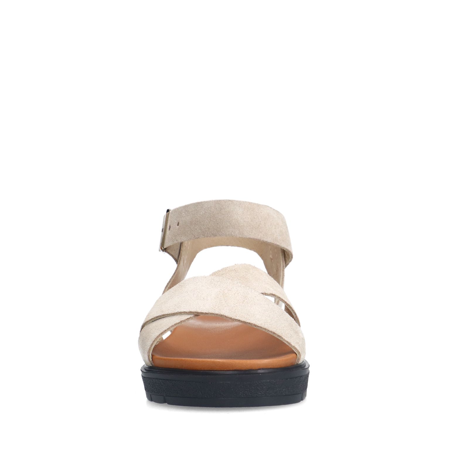 Beigefarbene Veloursleder-Sandalen