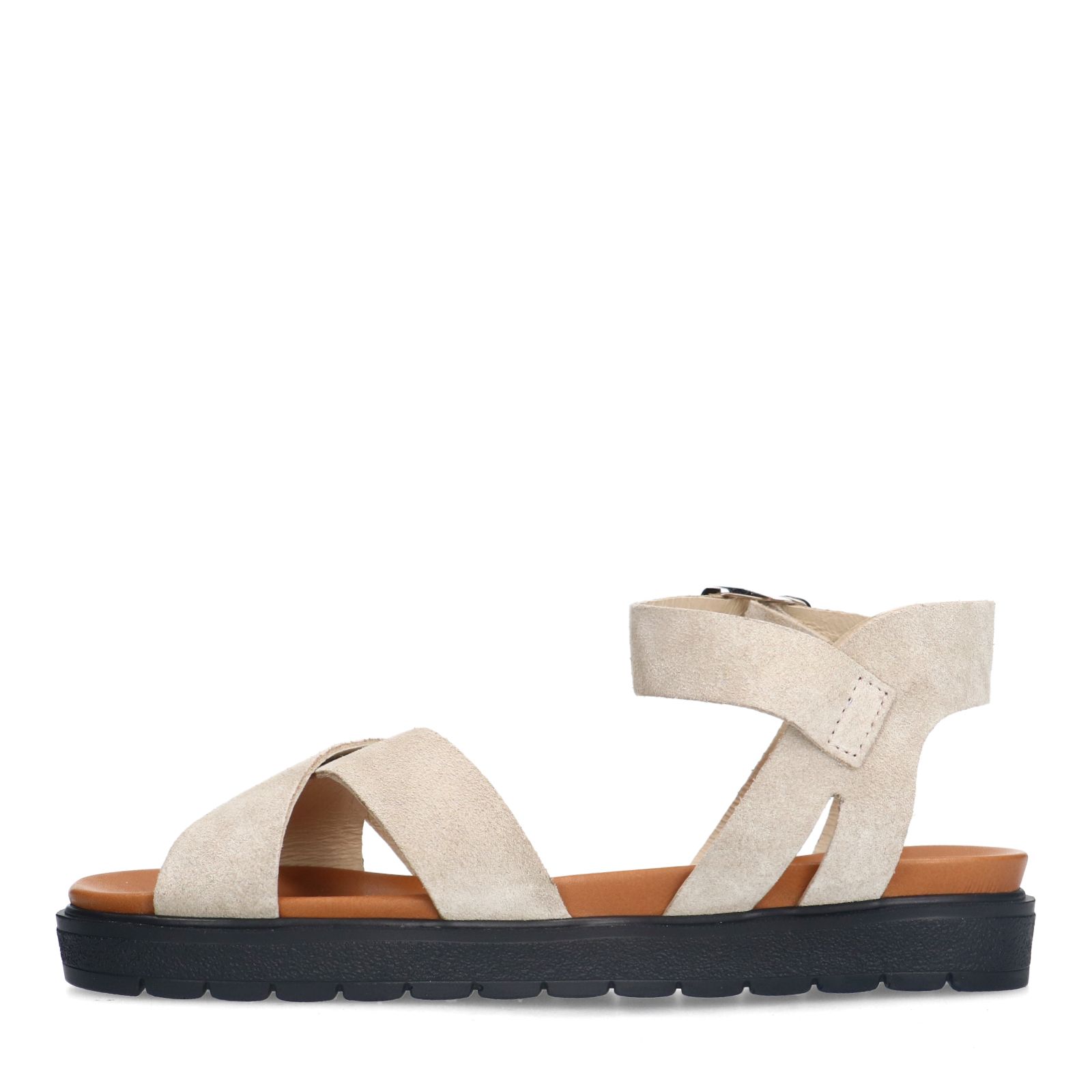 Beigefarbene Veloursleder-Sandalen