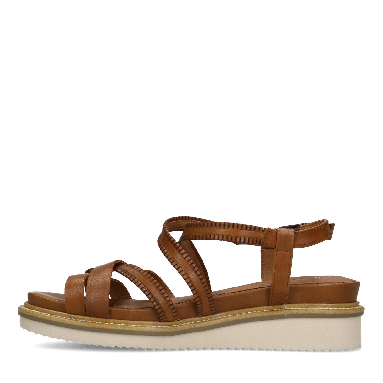 Cognacfarbene Riemchensandaletten aus Leder | Flache sandalen  