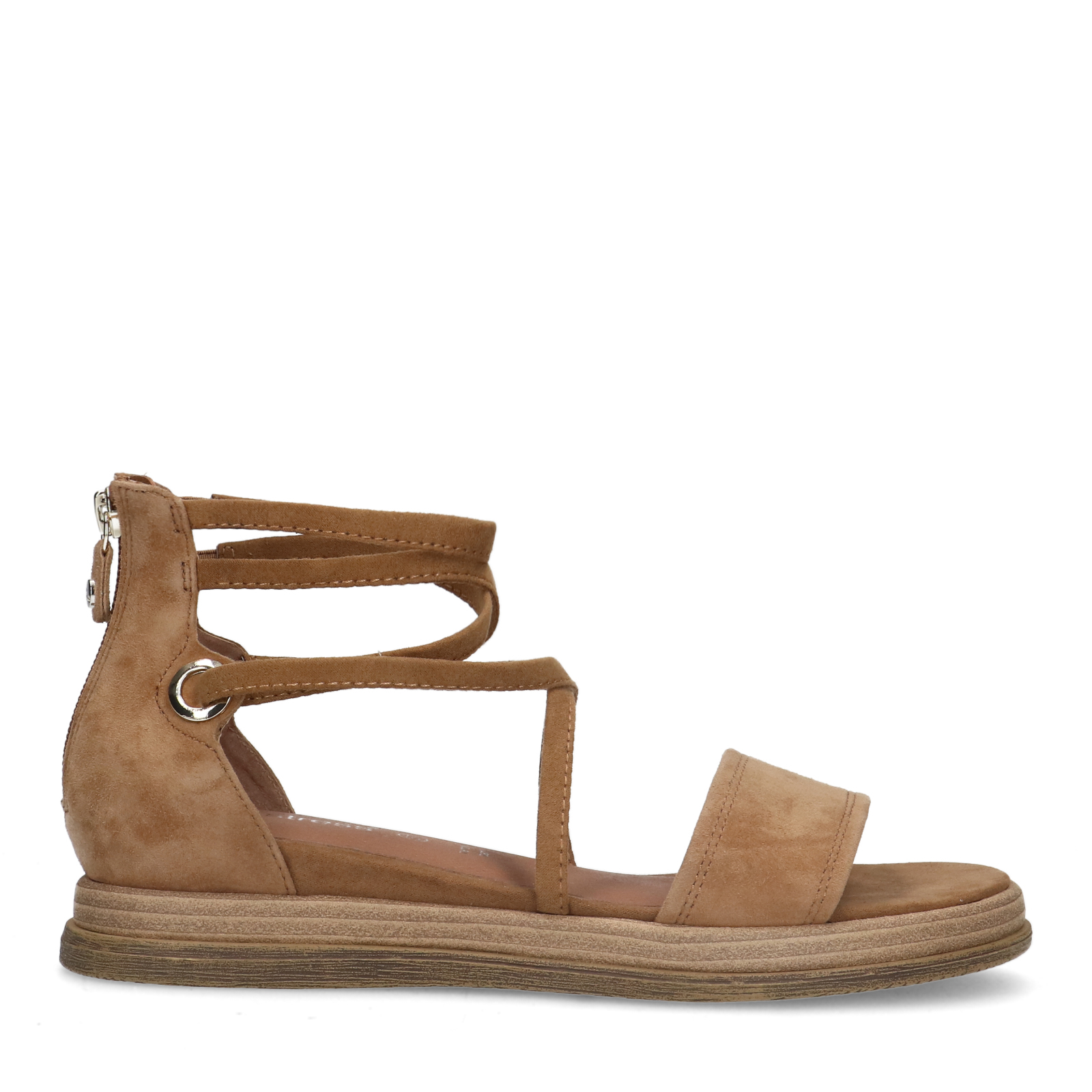 Beigefarbene Riemchensandalen aus Nubuk | Flache sandalen 