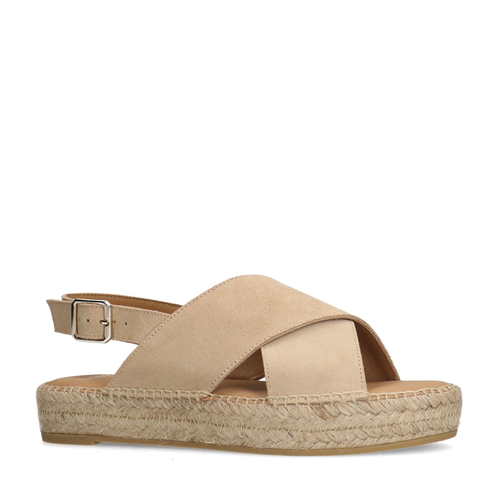 Beige suède sandalen met plateau