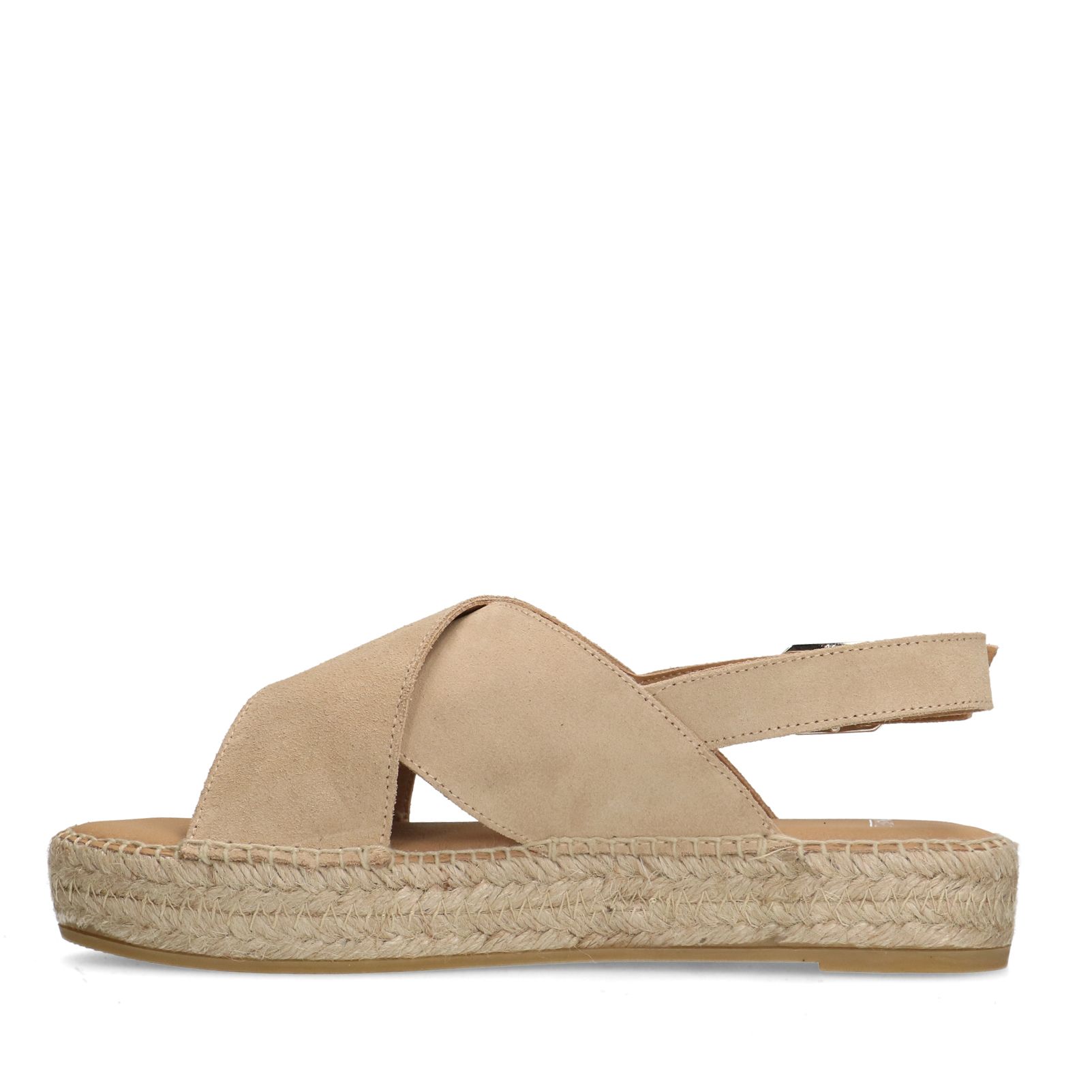 Beige suède sandalen met plateau