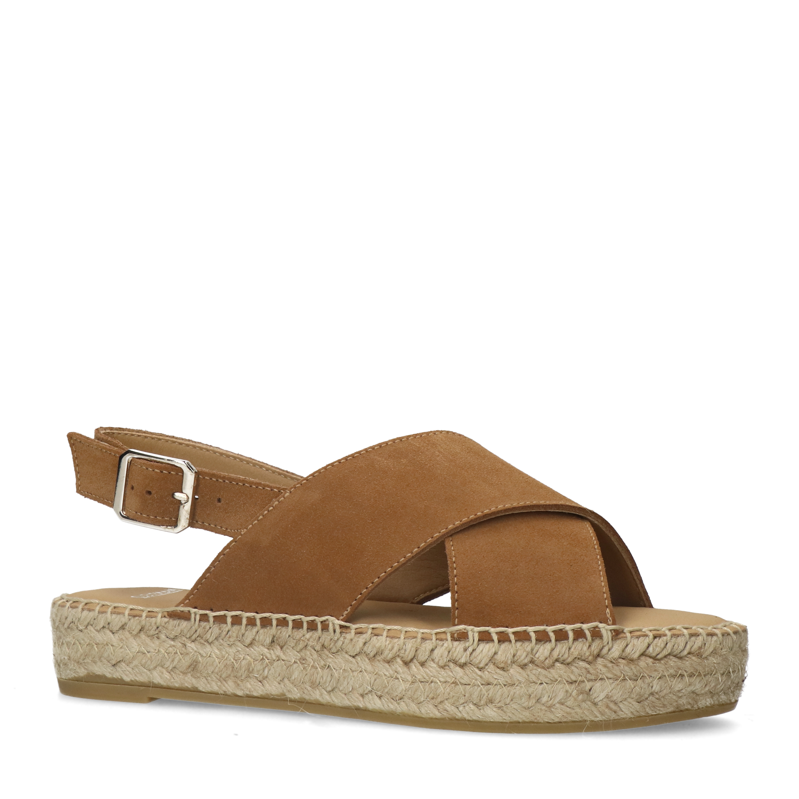 Cognacfarbene Plateausandalen aus Veloursleder | Plateau sandalen 