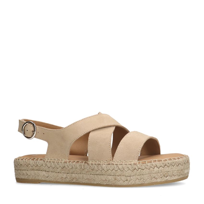 Beige suède sandalen met plateau