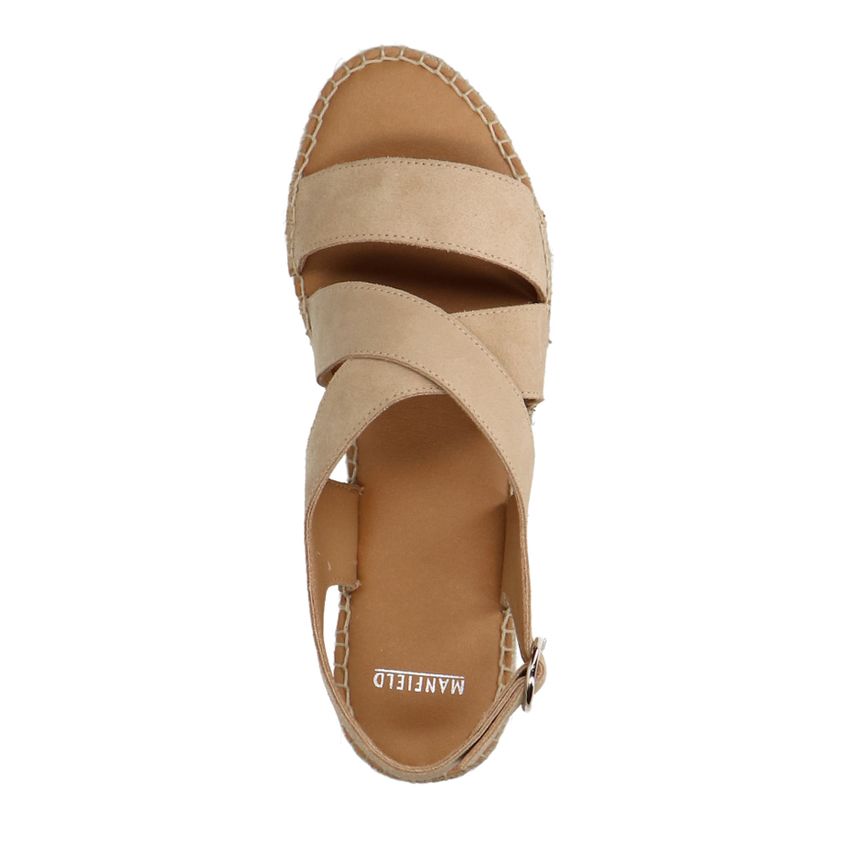 Beige suède sandalen met plateau