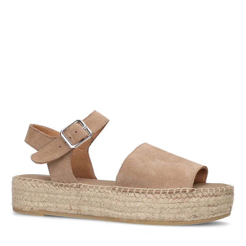 Beige suède sandalen met touwzool