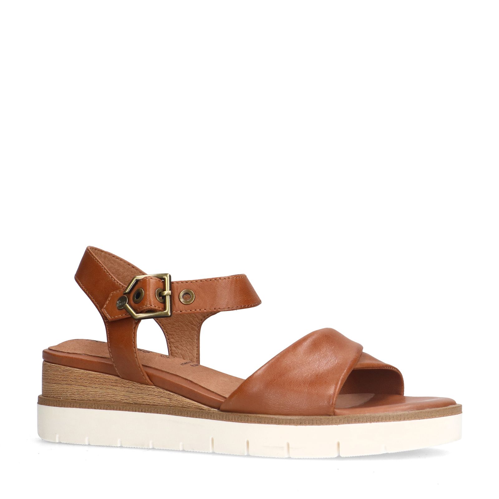 Cognac leren sandalen met witte zool
