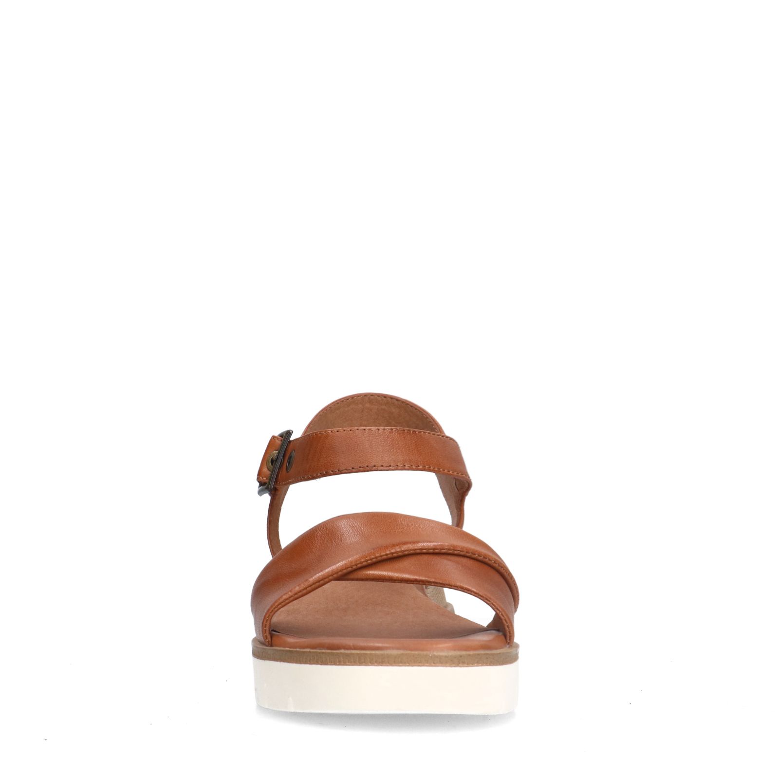 Cognac leren sandalen met witte zool
