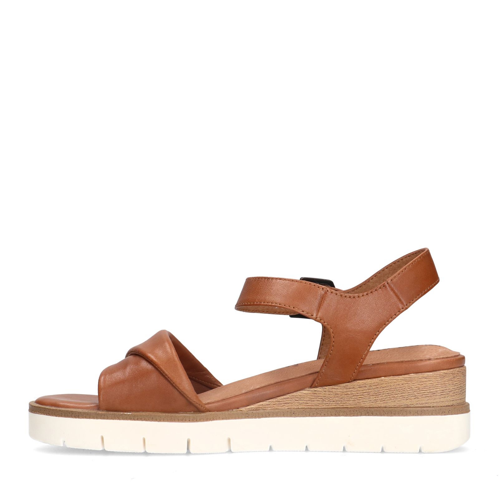 Cognac leren sandalen met witte zool