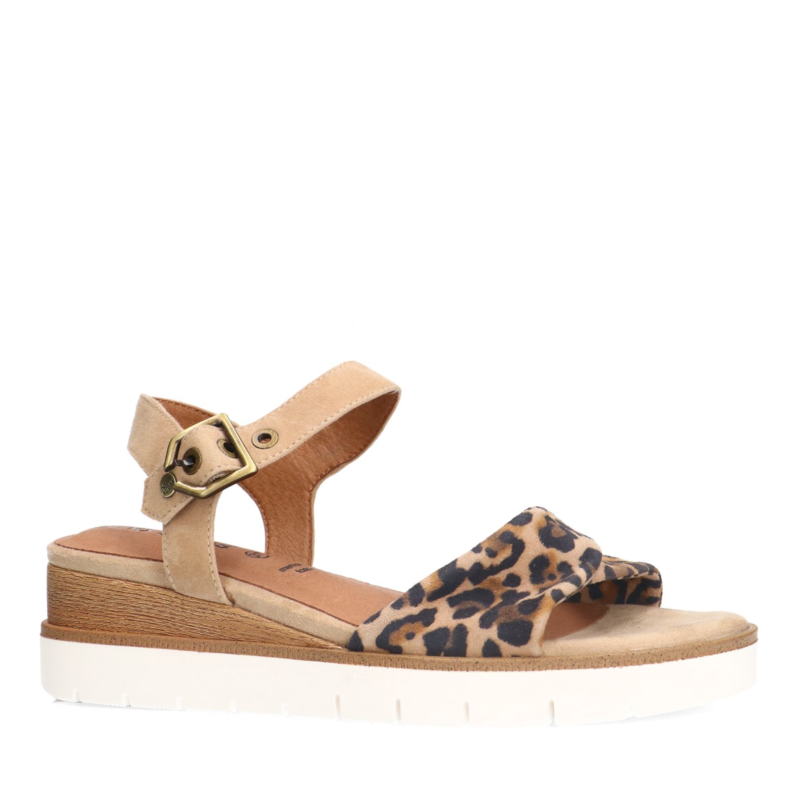 Beige suède sandalen met leopard details