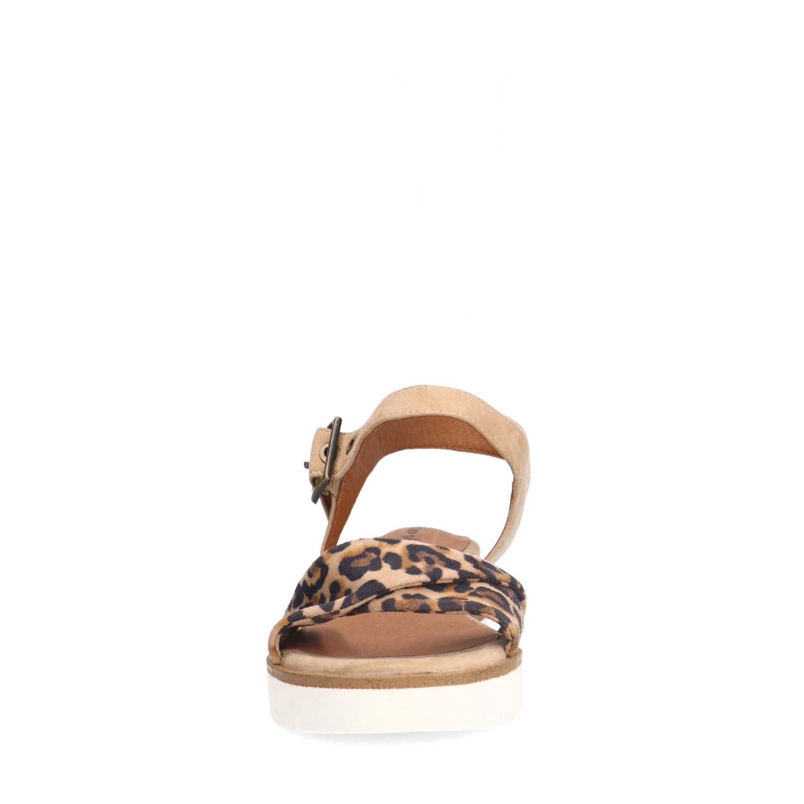 Beige suède sandalen met leopard details