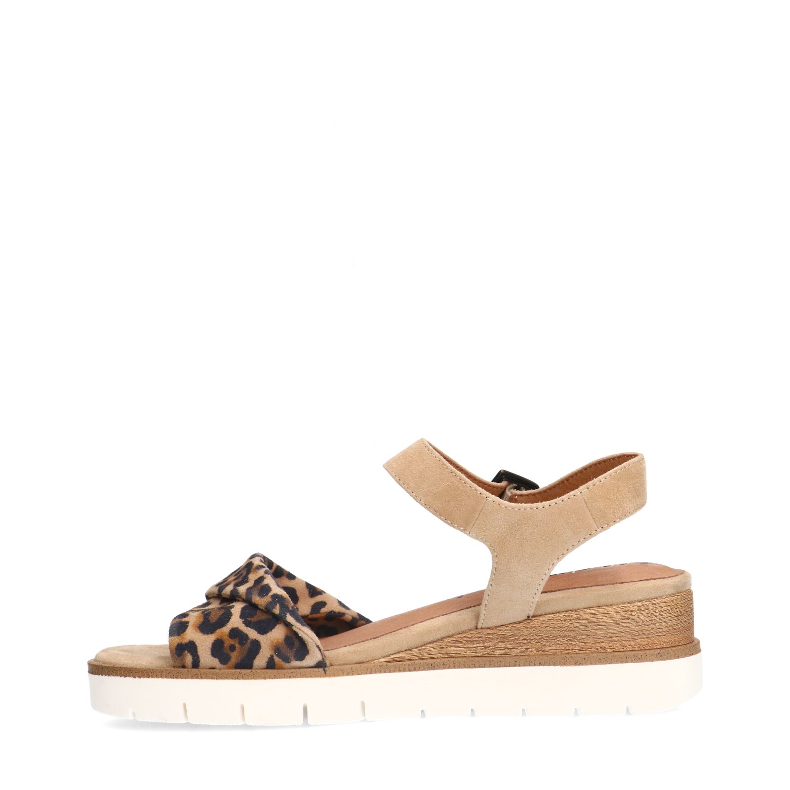 Beige suède sandalen met leopard details