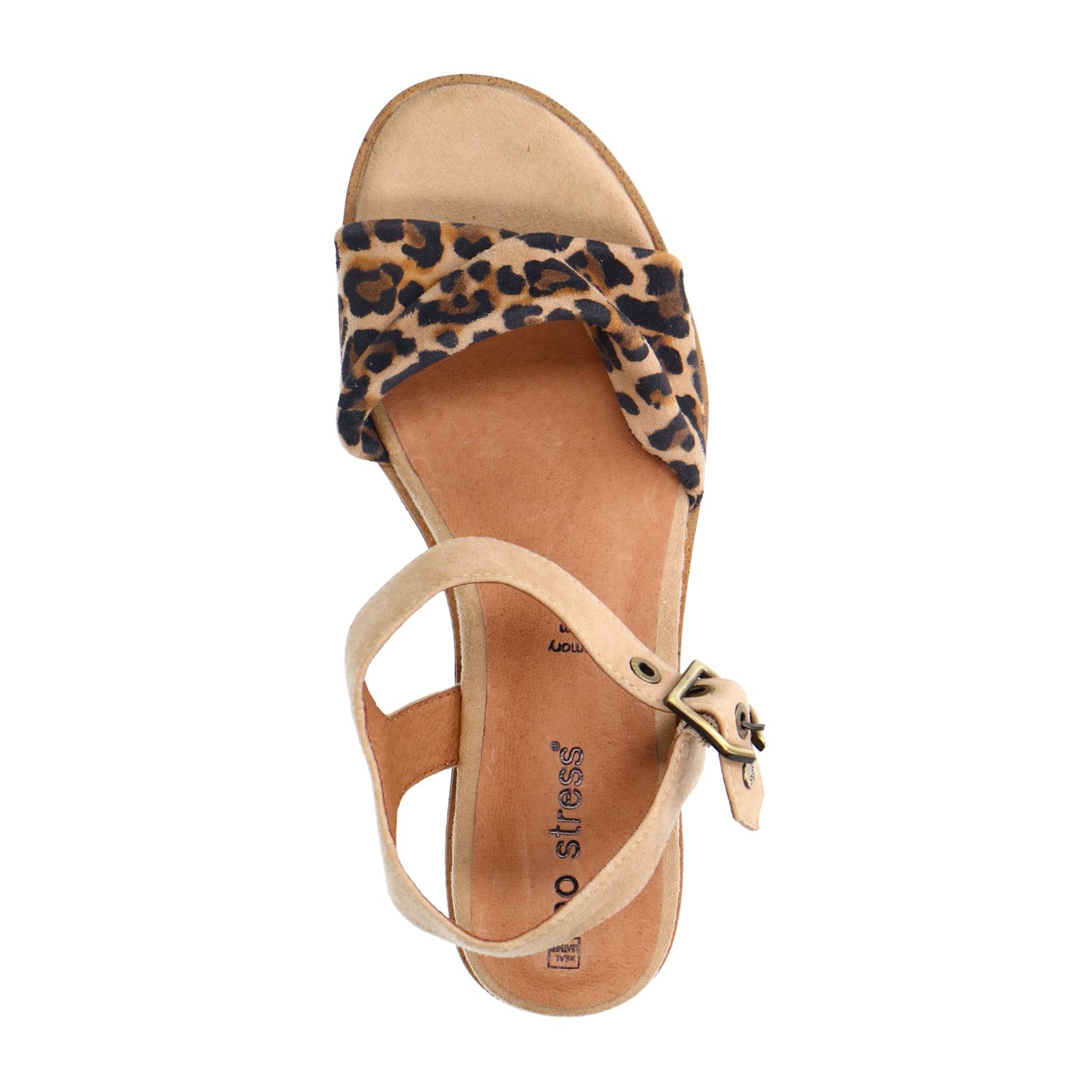Beige suède sandalen met leopard details
