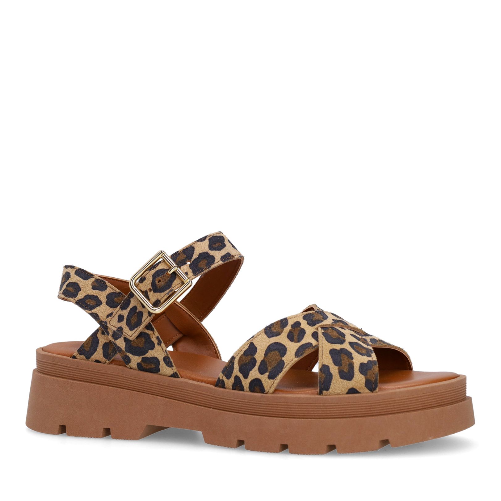 Suède leopard sandalen