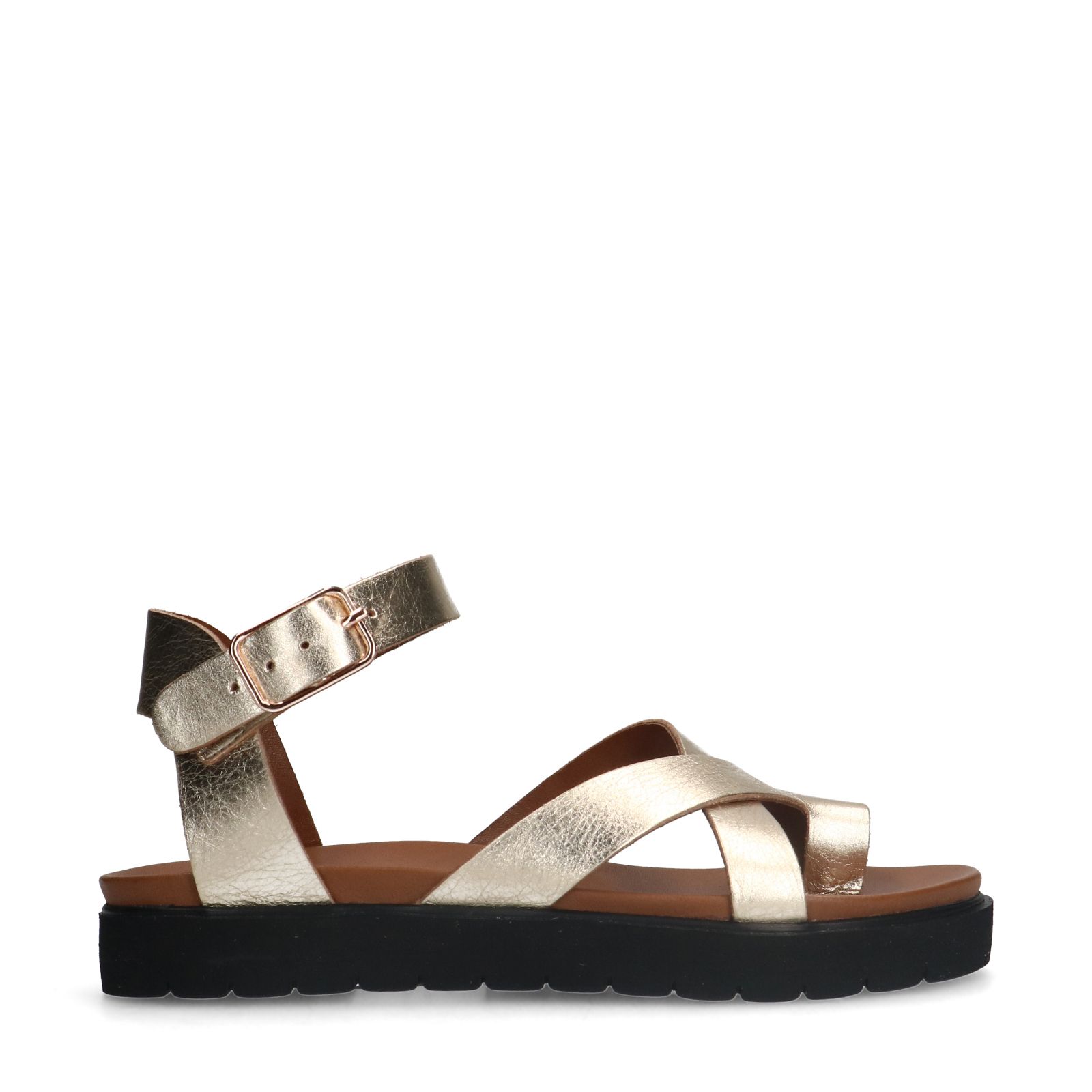Goldfarbene Plateausandalen aus Leder