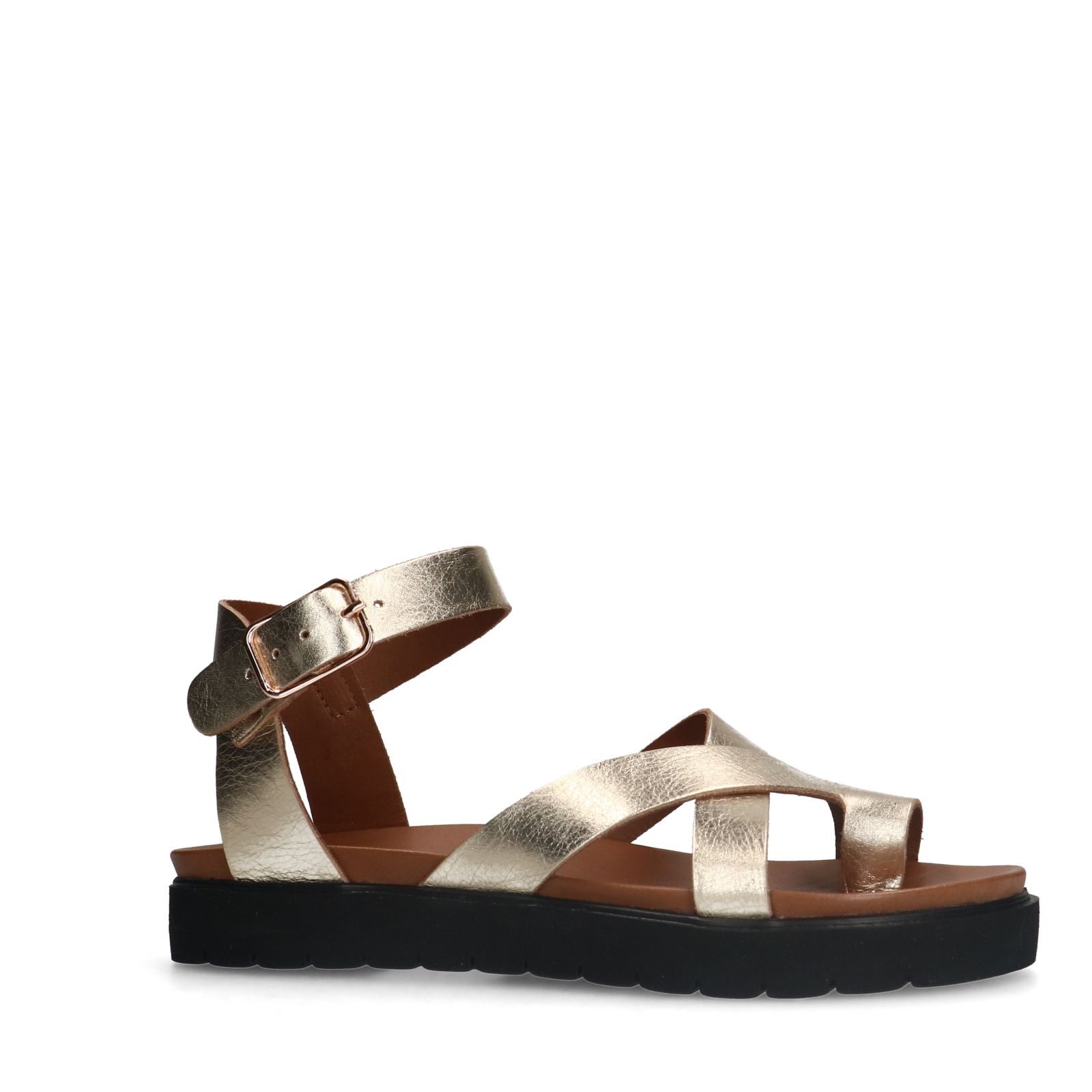 Goldfarbene Plateausandalen aus Leder