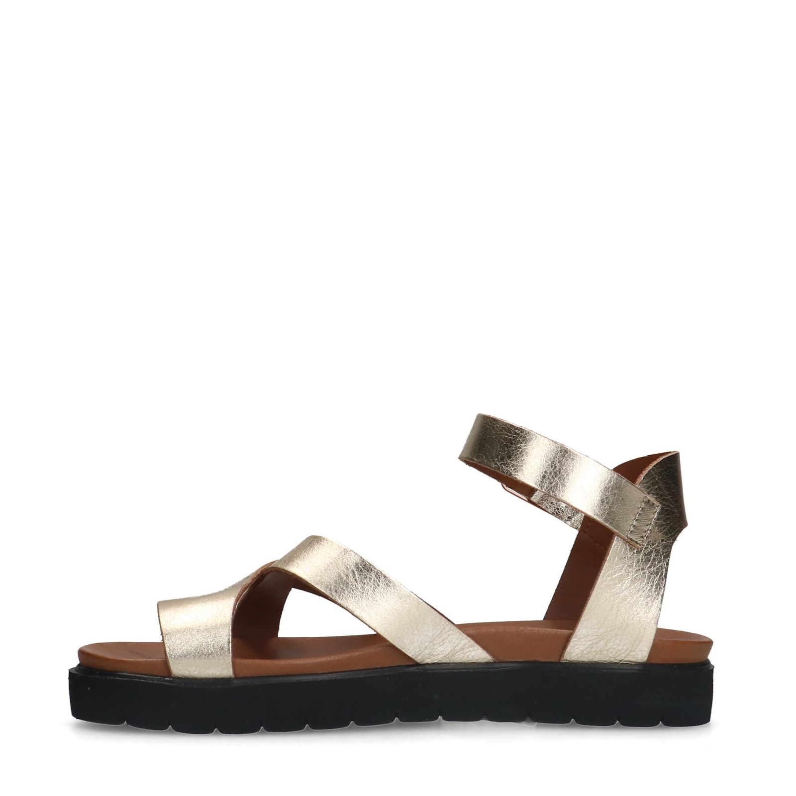 Gouden leren sandalen met plateauzool