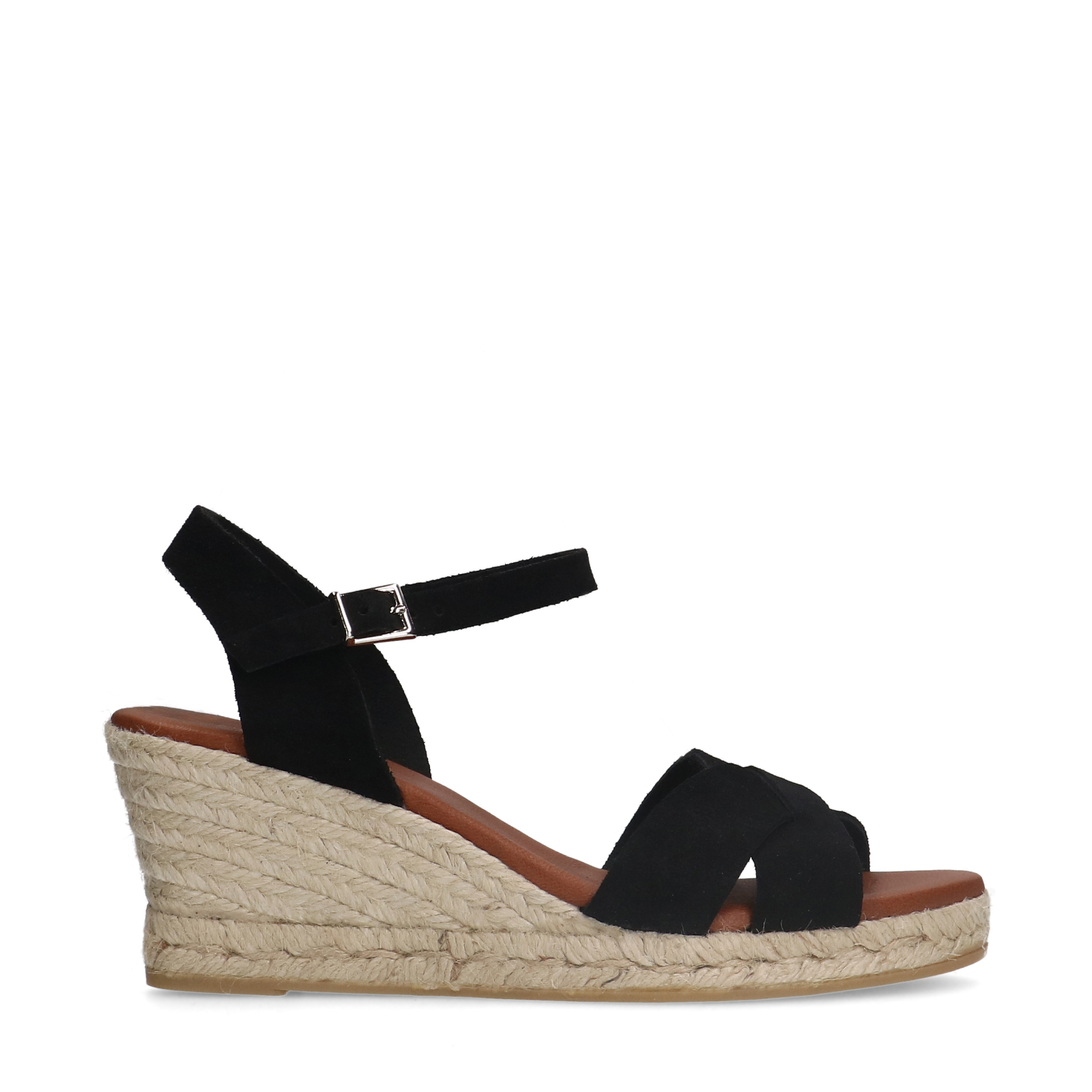 Schwarze Keilsandaletten aus Veloursleder | Wedges | Manfield  