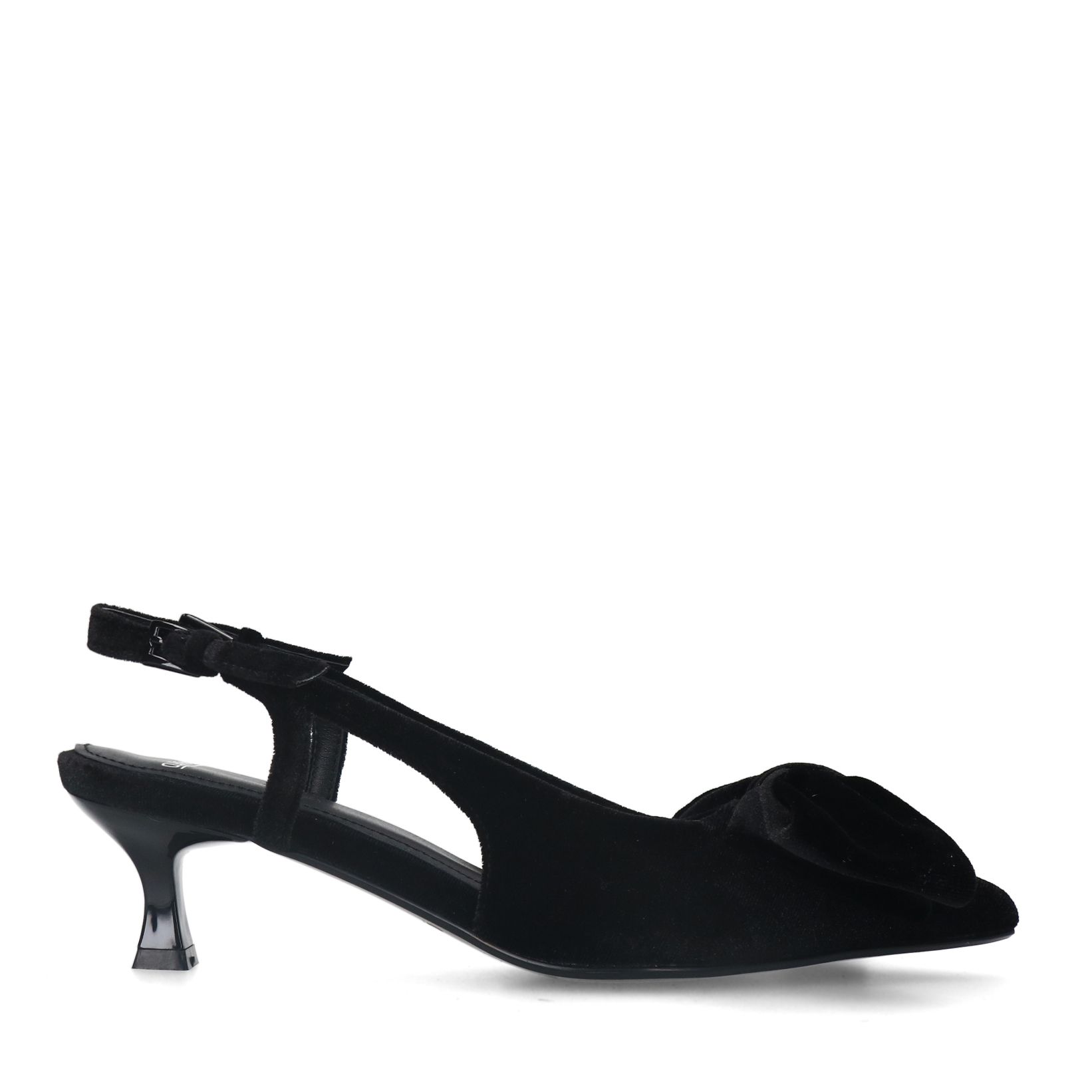Schwarze Veloursleder-Slingbacks mit Schleife