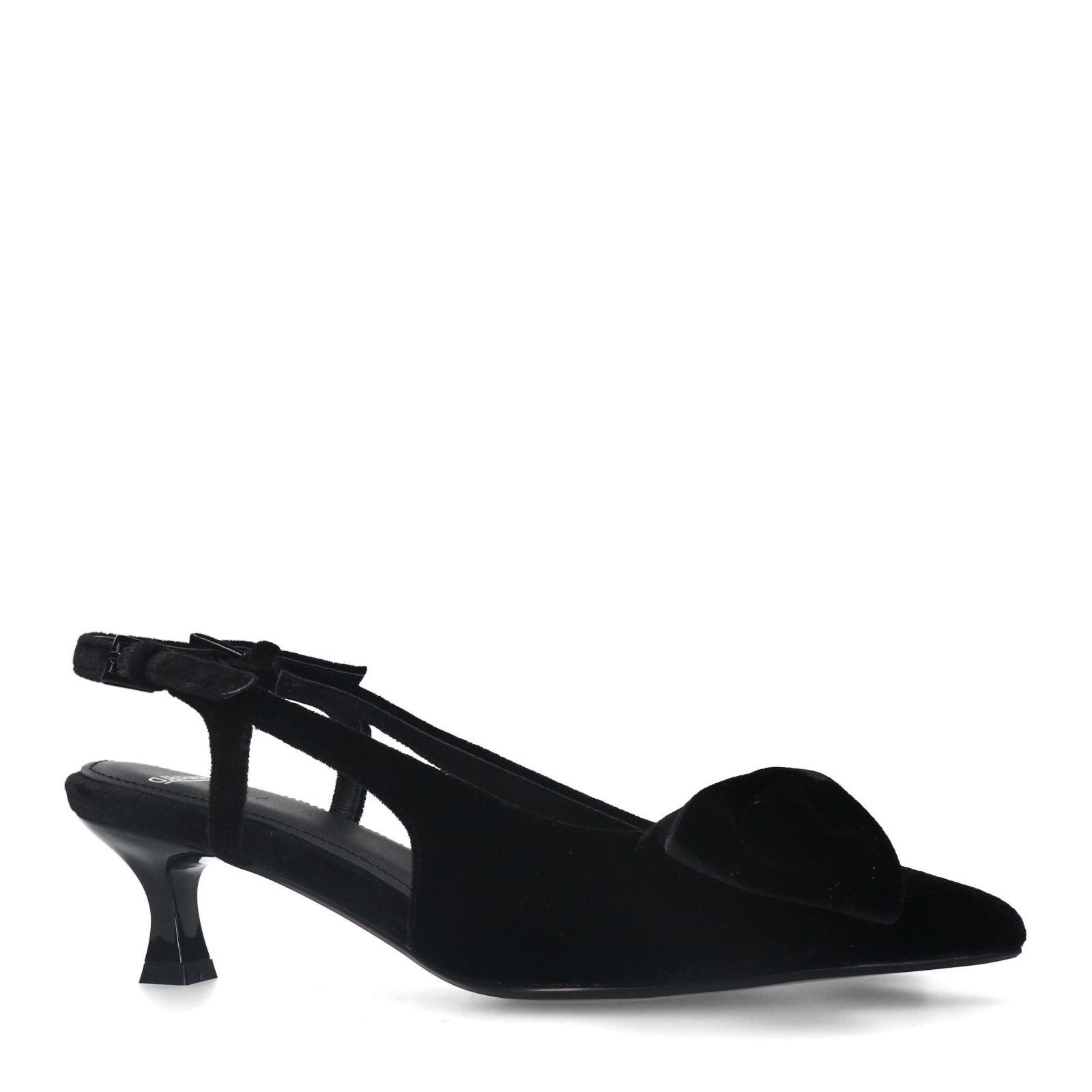 Zwarte velours slingbacks met strik