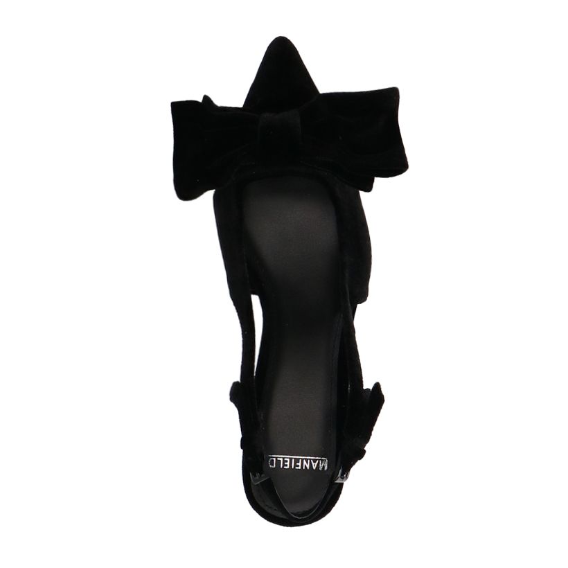 Schwarze Veloursleder-Slingbacks mit Schleife
