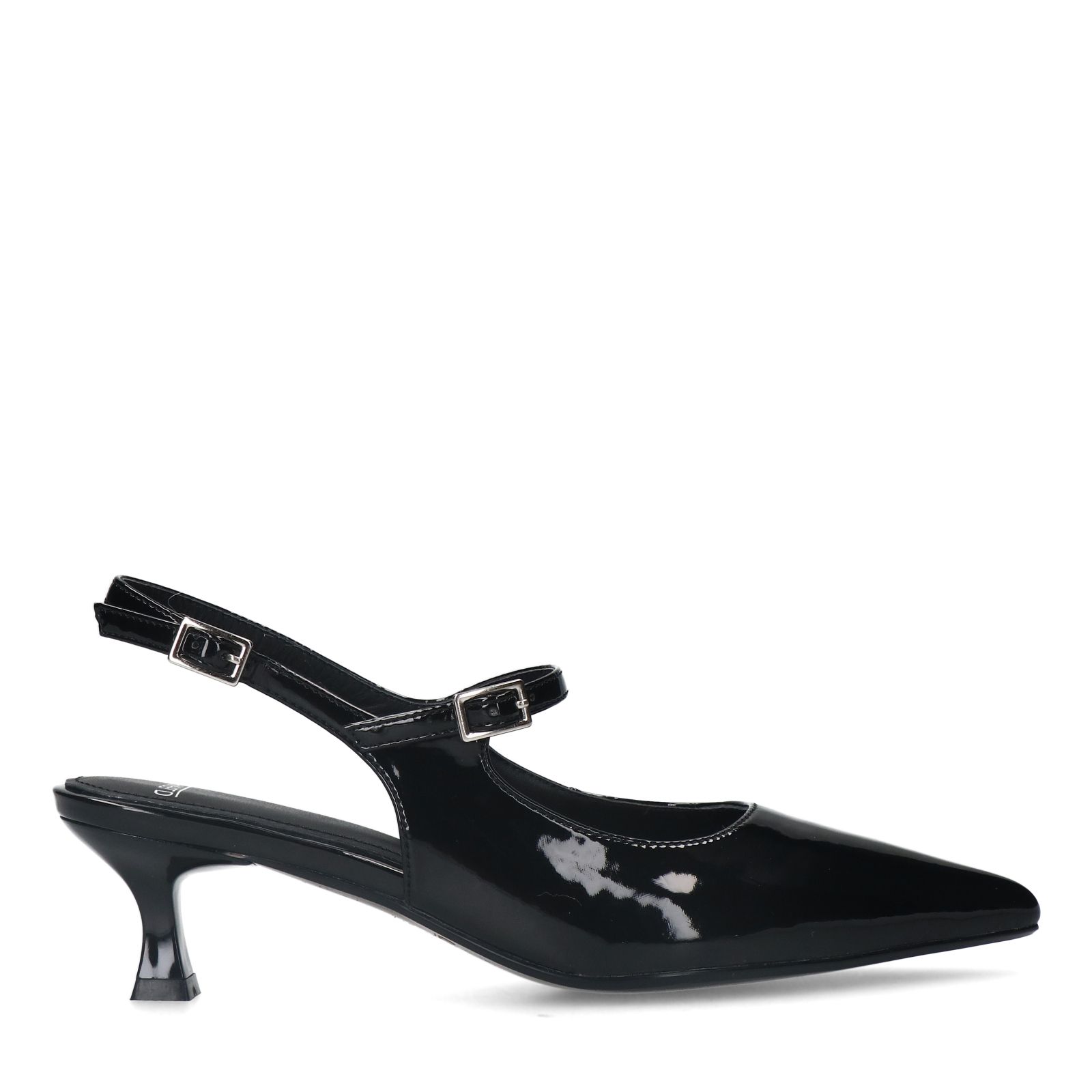 Schwarze Slingbackpumps aus Lackleder