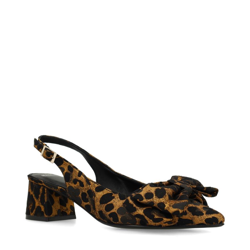 Zwarte leopard slingbacks met strik