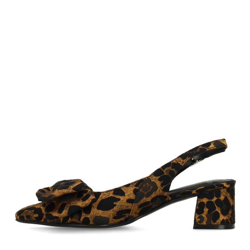 Zwarte leopard slingbacks met strik