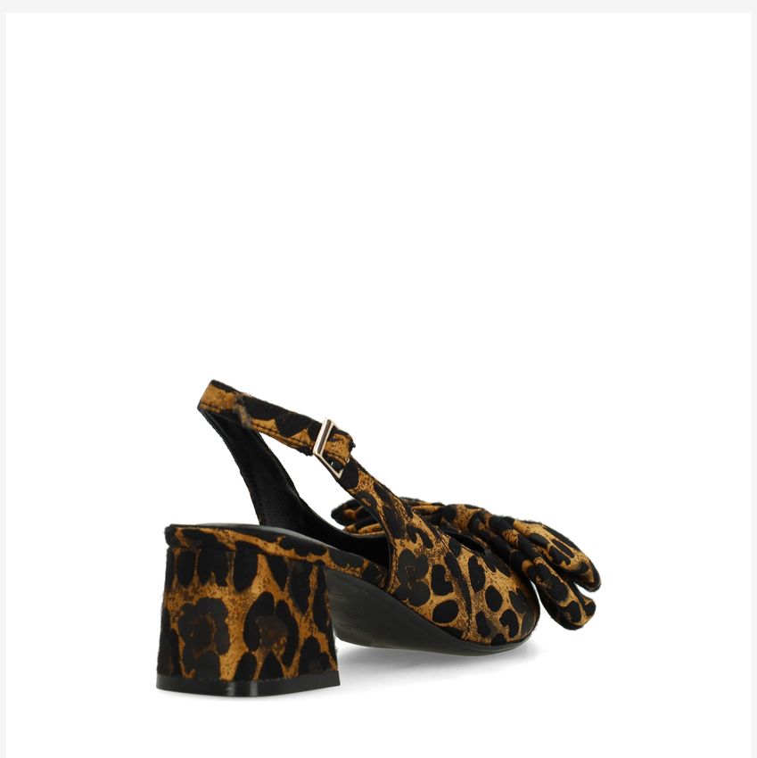 Zwarte leopard slingbacks met strik