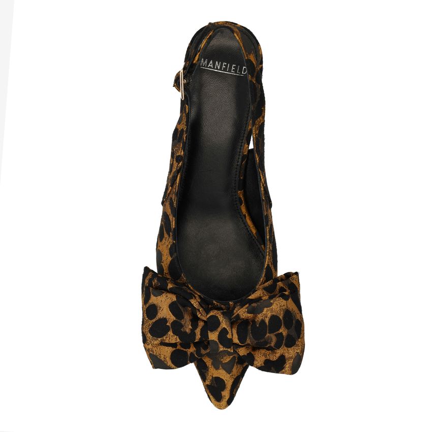 Zwarte leopard slingbacks met strik