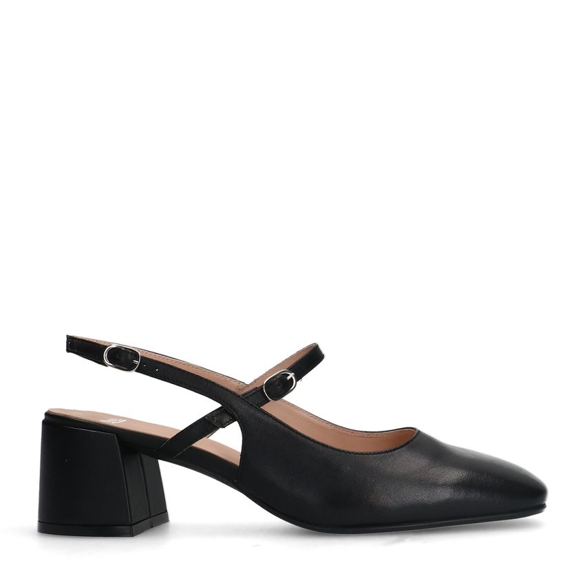 Zwarte leren slingbacks