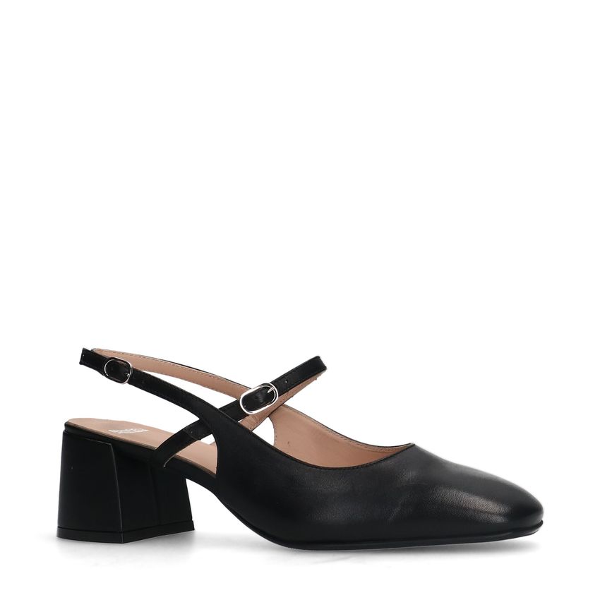 Schwarze Slingbackpumps aus Leder