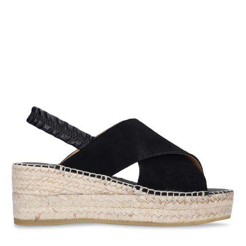 Schwarze Keilsandaletten aus Veloursleder