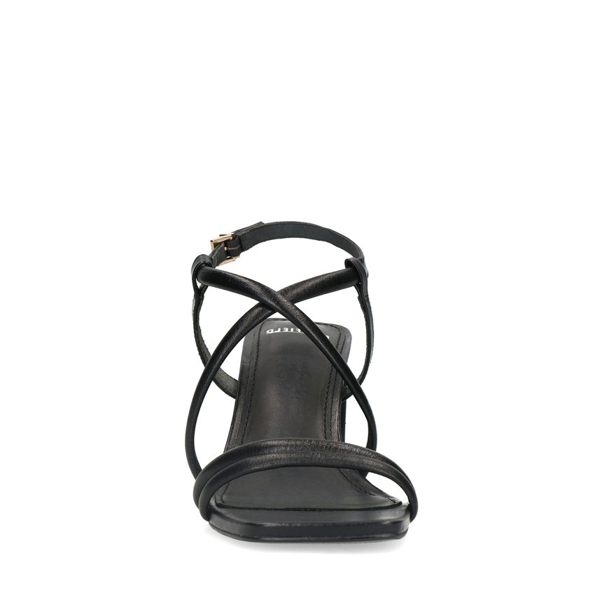 Schwarze Leder-Sandaletten mit kleinem Absatz