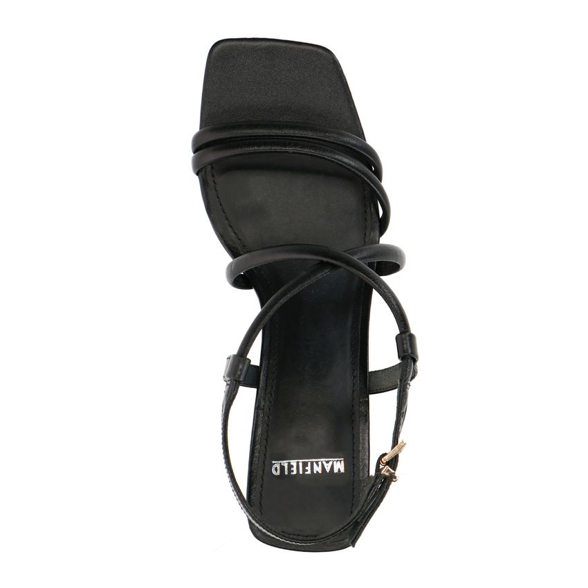 Schwarze Leder-Sandaletten mit kleinem Absatz