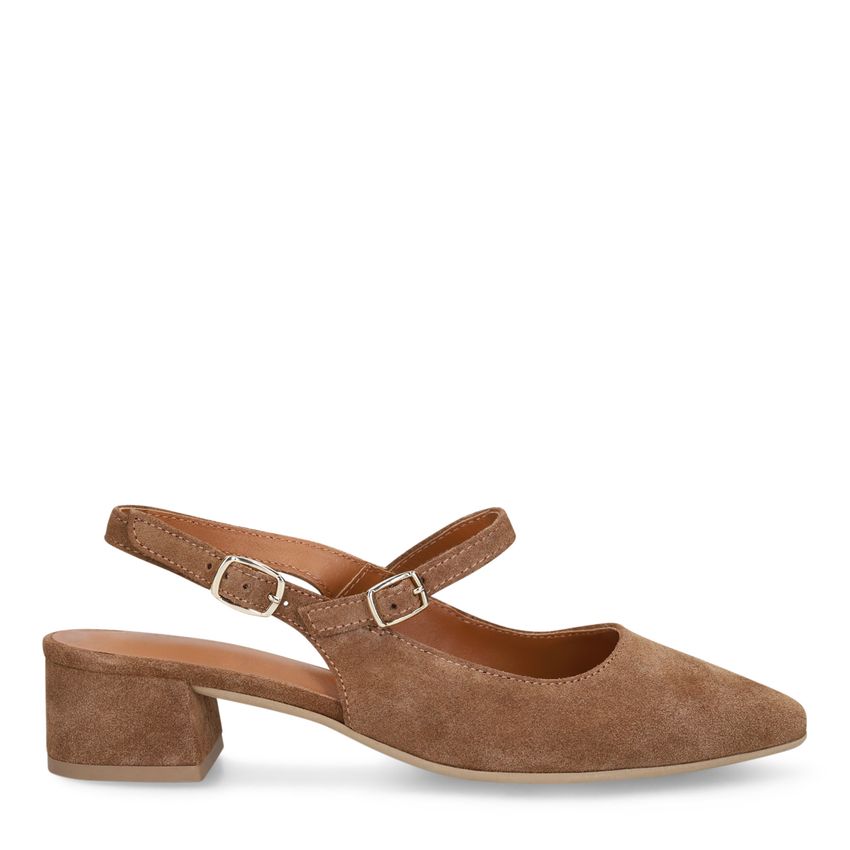 Bruine leren slingbacks