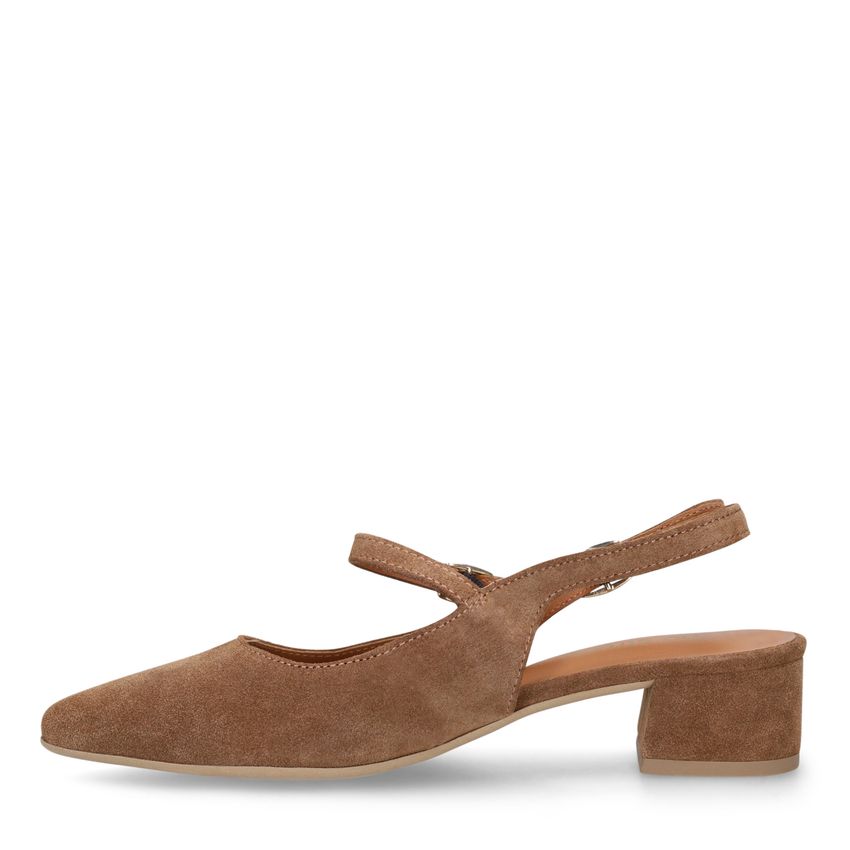 Bruine leren slingbacks