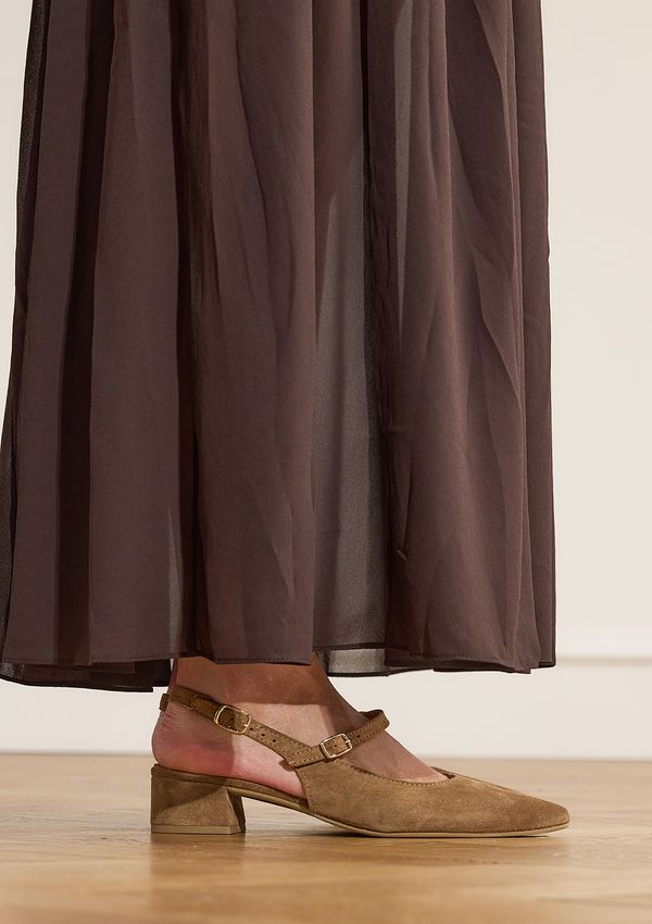 Bruine leren slingbacks