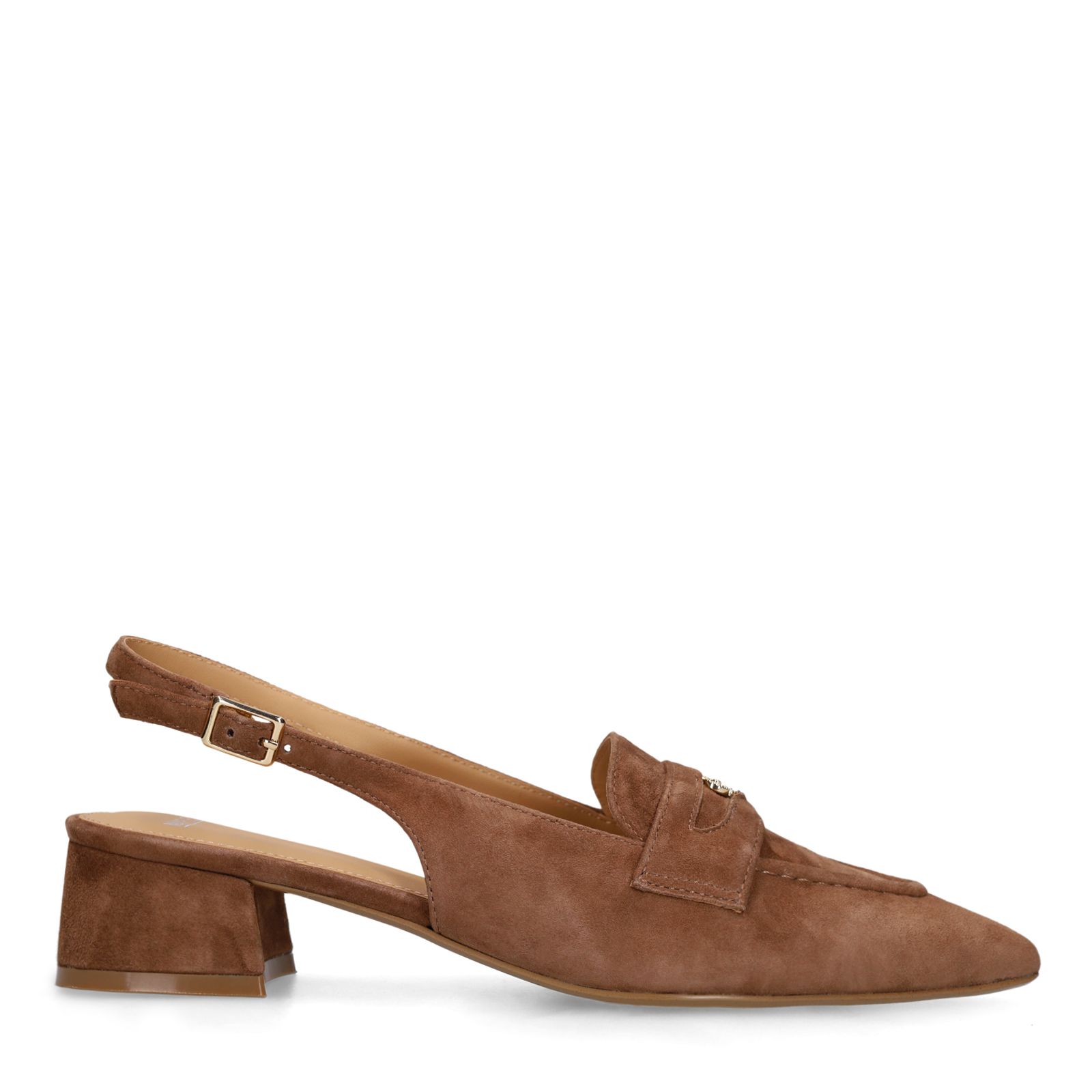 Braune Slingbackpumps aus Veloursleder