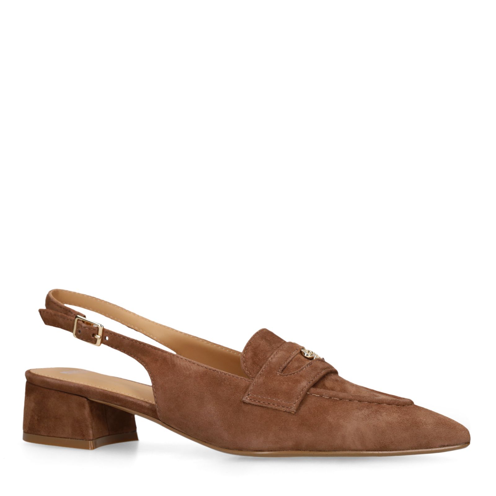 Braune Slingbackpumps aus Veloursleder