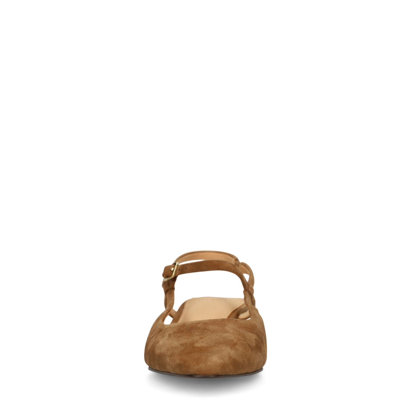 Cognacfarbene Veloursleder-Slingbacks mit Kitten Heel